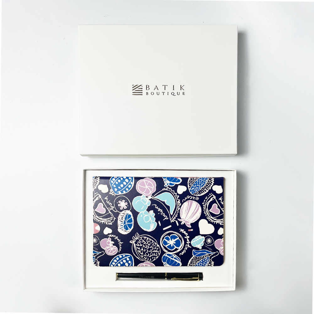 Batik-Inspired Notebook & Pen - Navy Durian