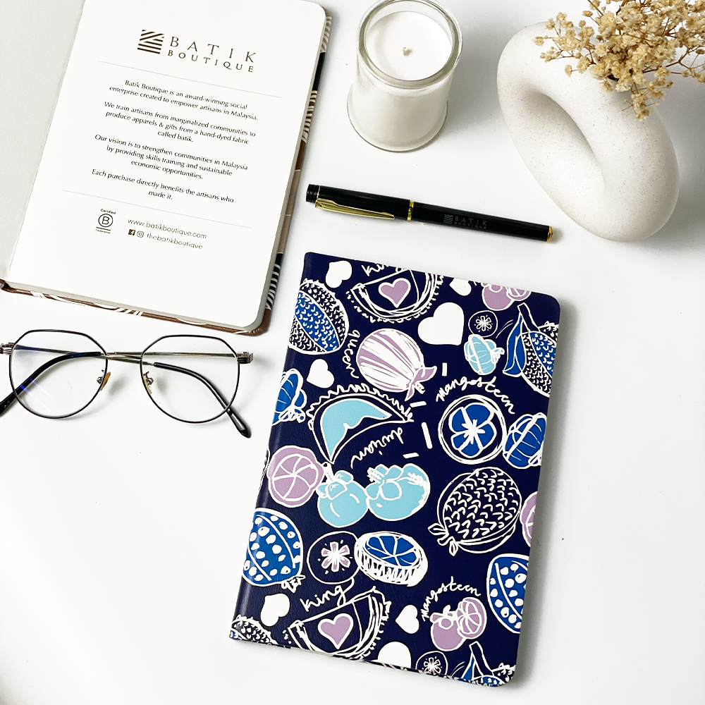 Batik-Inspired Notebook & Pen - Navy Durian