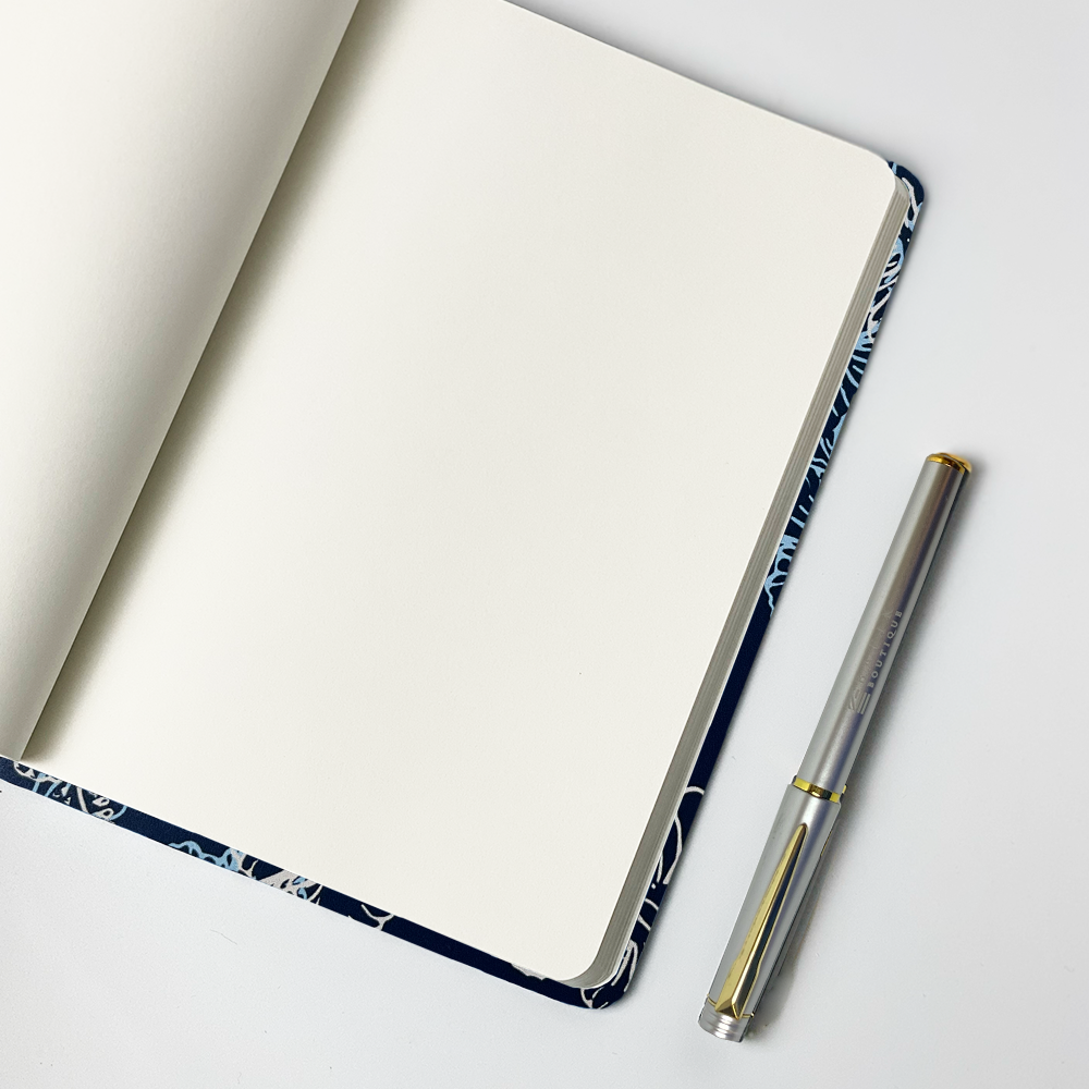 Batik-Inspired Notebook & Pen - Navy Hibiscus