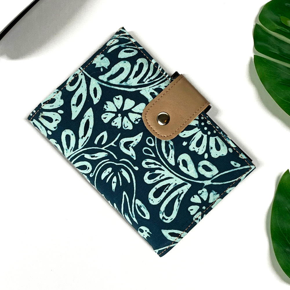 Batik + Leather Passport Cover - Teal Ukir - Batik Boutique