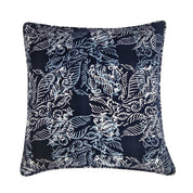 a batik blue nautical fern pillow cover agaisnt a white background