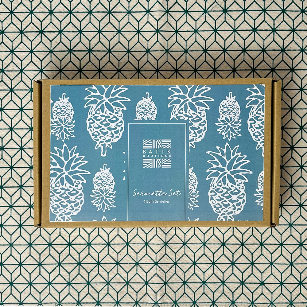 Batik Serviette Set - Turquoise Pineapple - Batik Boutique