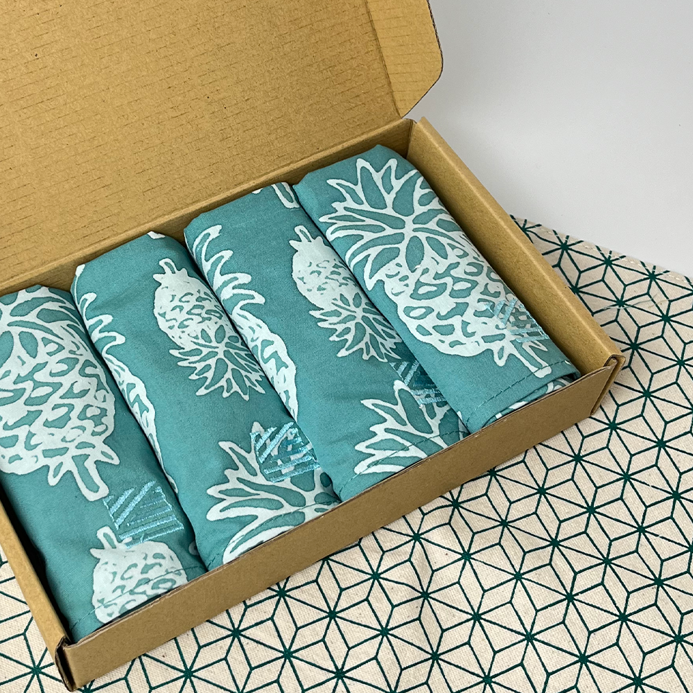 Batik Serviette Set - Turquoise Pineapple - Batik Boutique