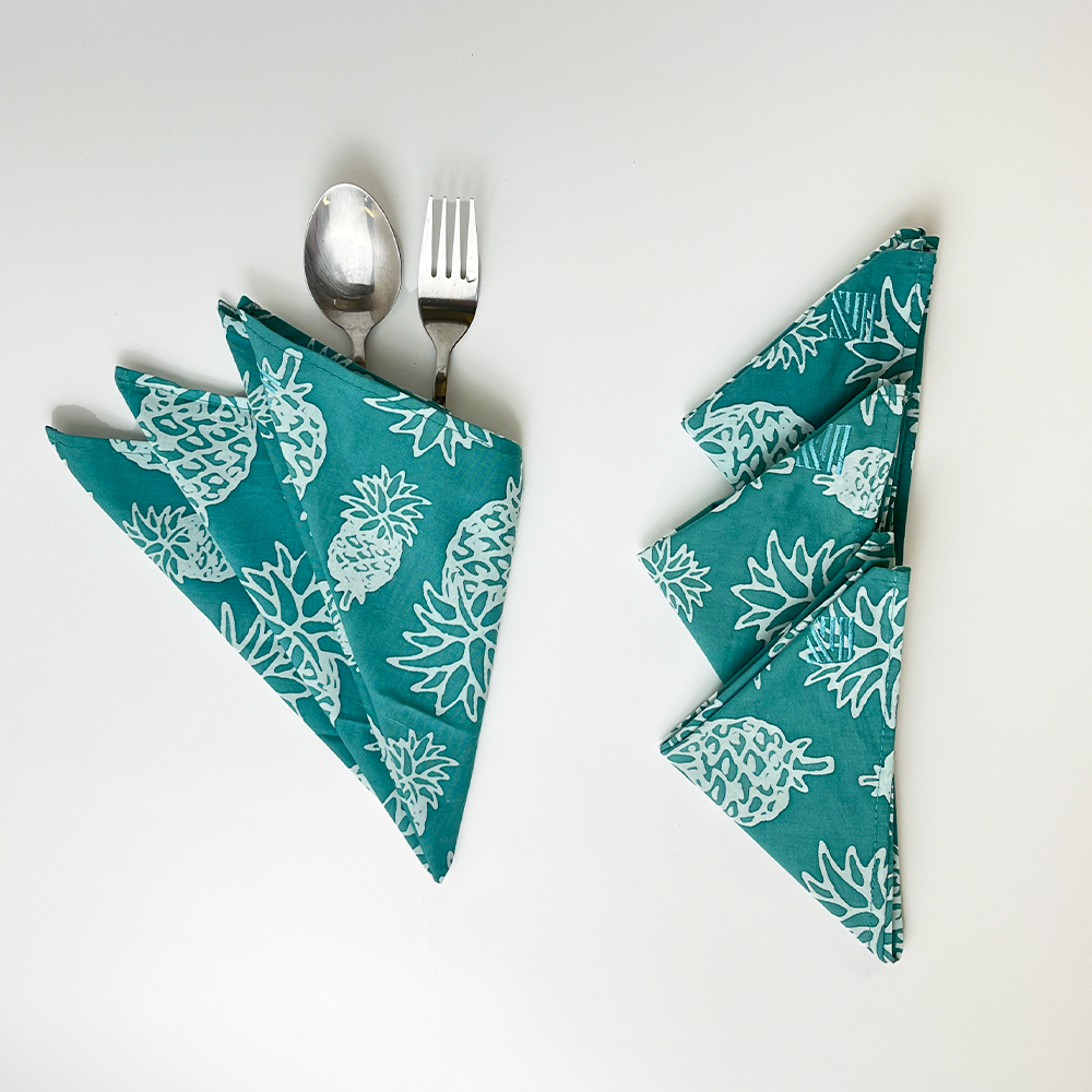 Batik Serviette Set - Turquoise Pineapple - Batik Boutique