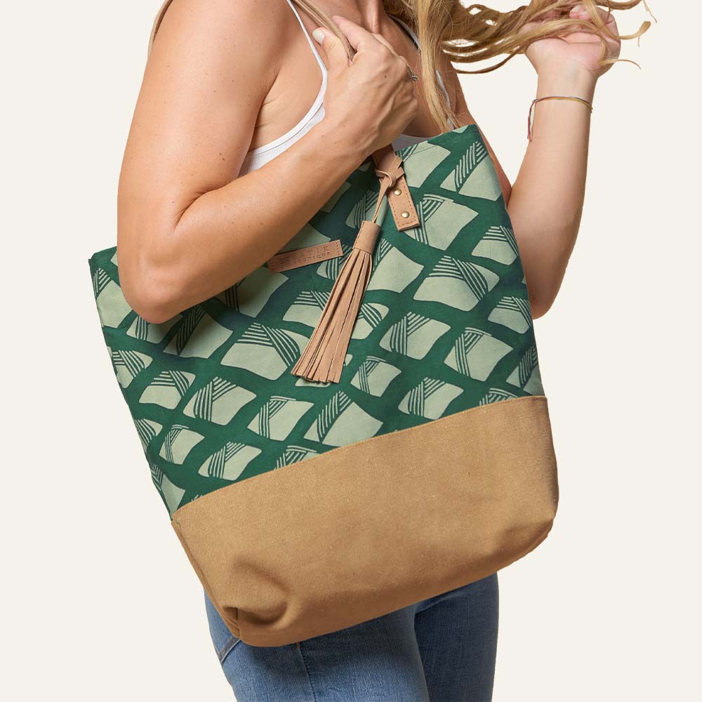 Artisan Made Batik Tote Bag Canvas base in Green Nasi Lemak Creating Social Impact with Each Purchase Batik Boutique