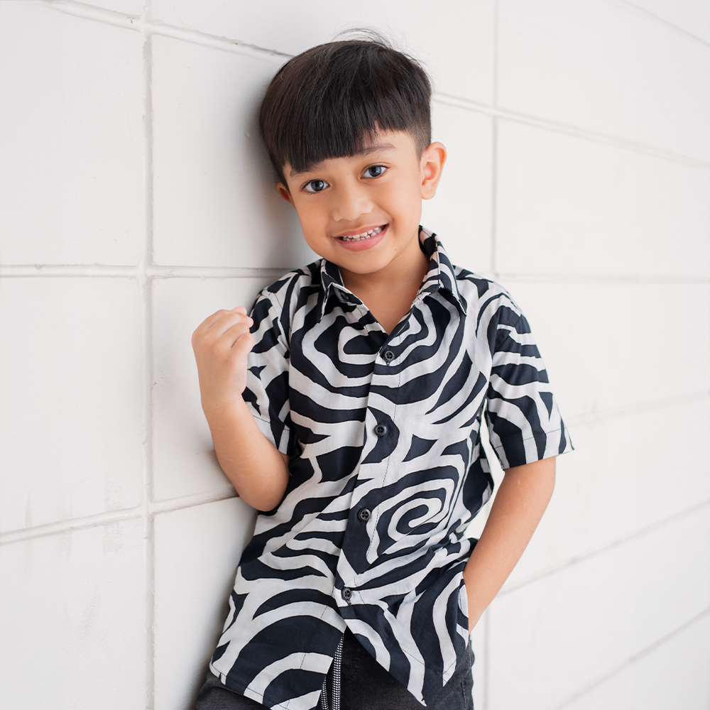 Boy's Batik Shirt - Black Kerepek - Batik Boutique
