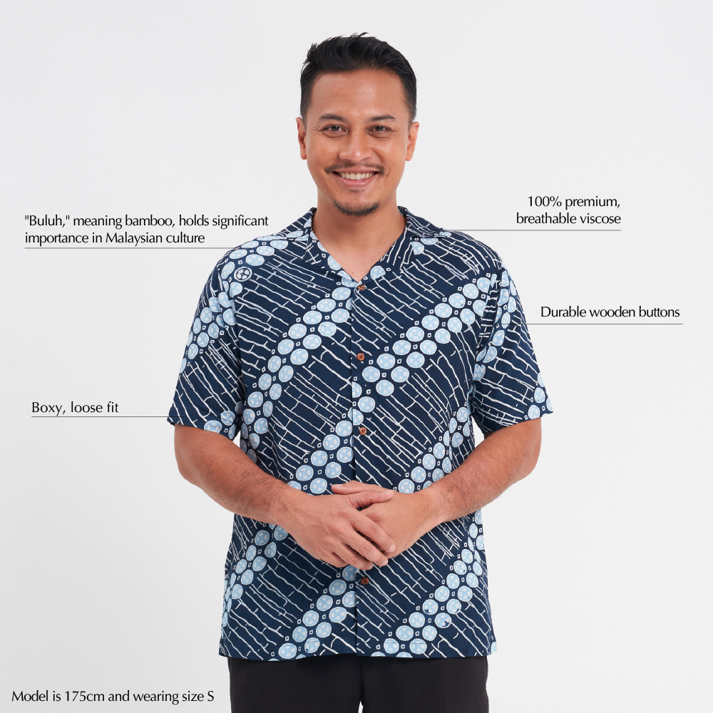 (SALE) Men's Batik Cuban Shirt - Navy Buluh