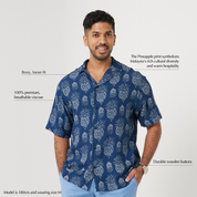 (SALE) Men's Batik Cuban Shirt - Navy Pineapple