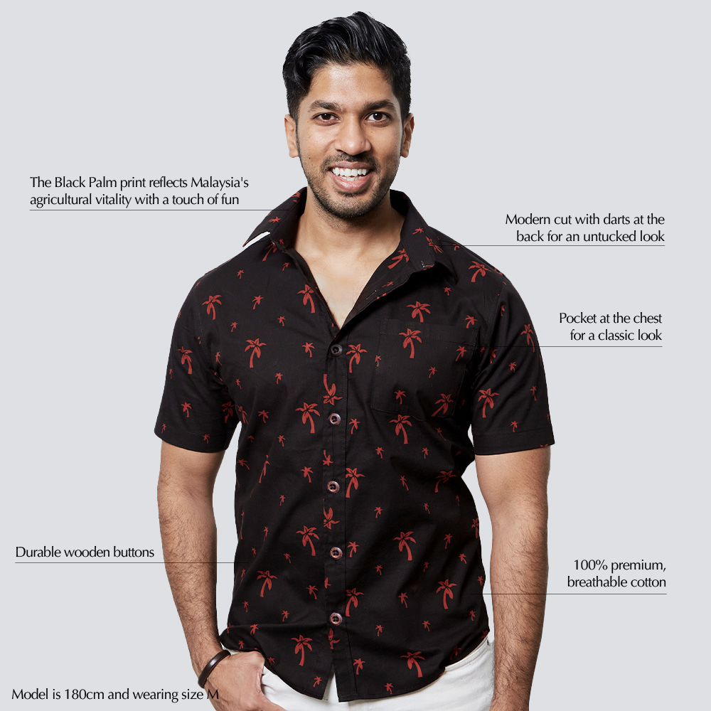 (SALE) Men's Batik Shirt - Black Palm