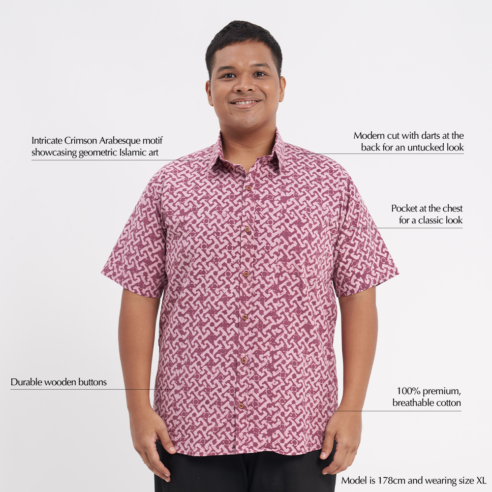 (SALE) Men's Batik Shirt - Crimson Arabesque