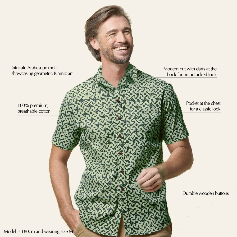 (SALE) Men's Batik Shirt - Forest Arabesque