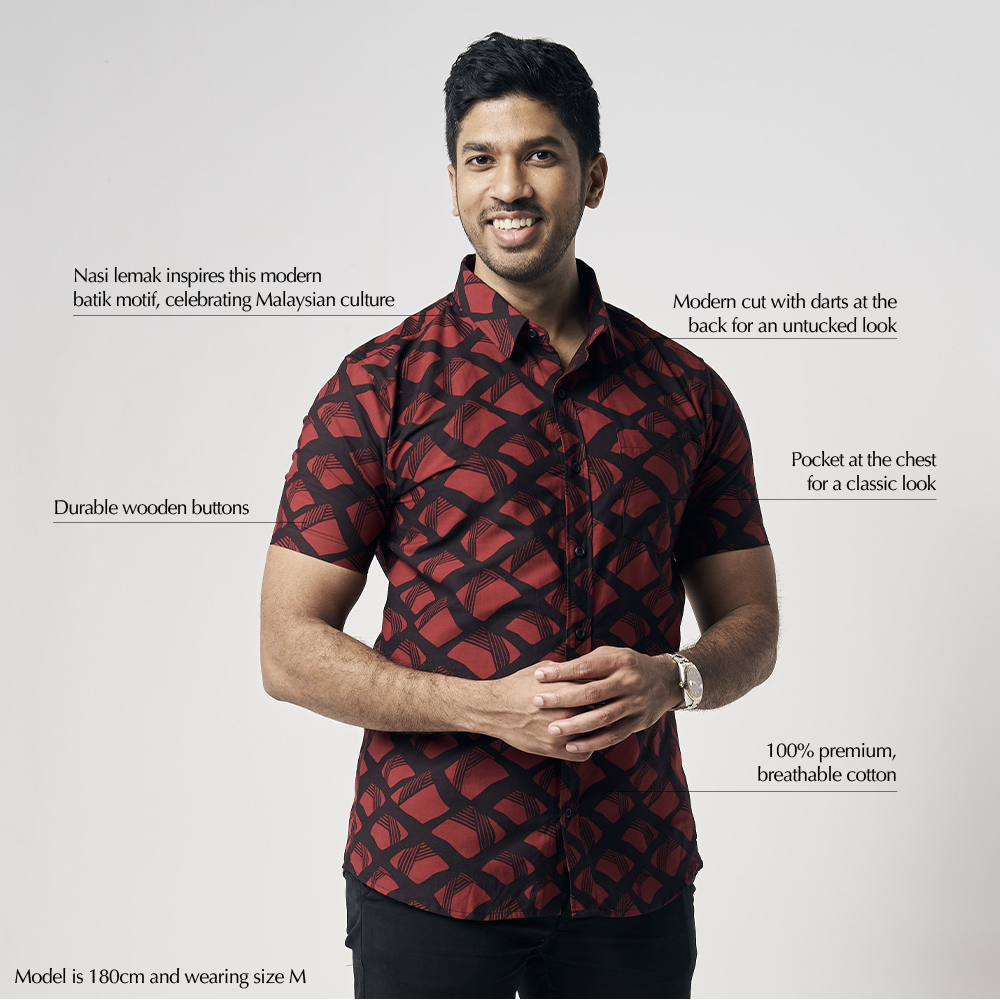 (SALE) Men's Batik Shirt - Red Nasi Lemak