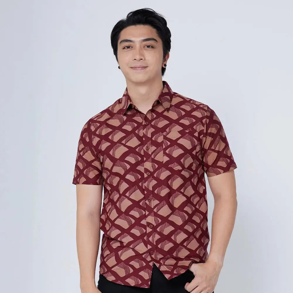 Men's Batik Shirt - Crimson Nasi Lemak Batik Boutique
