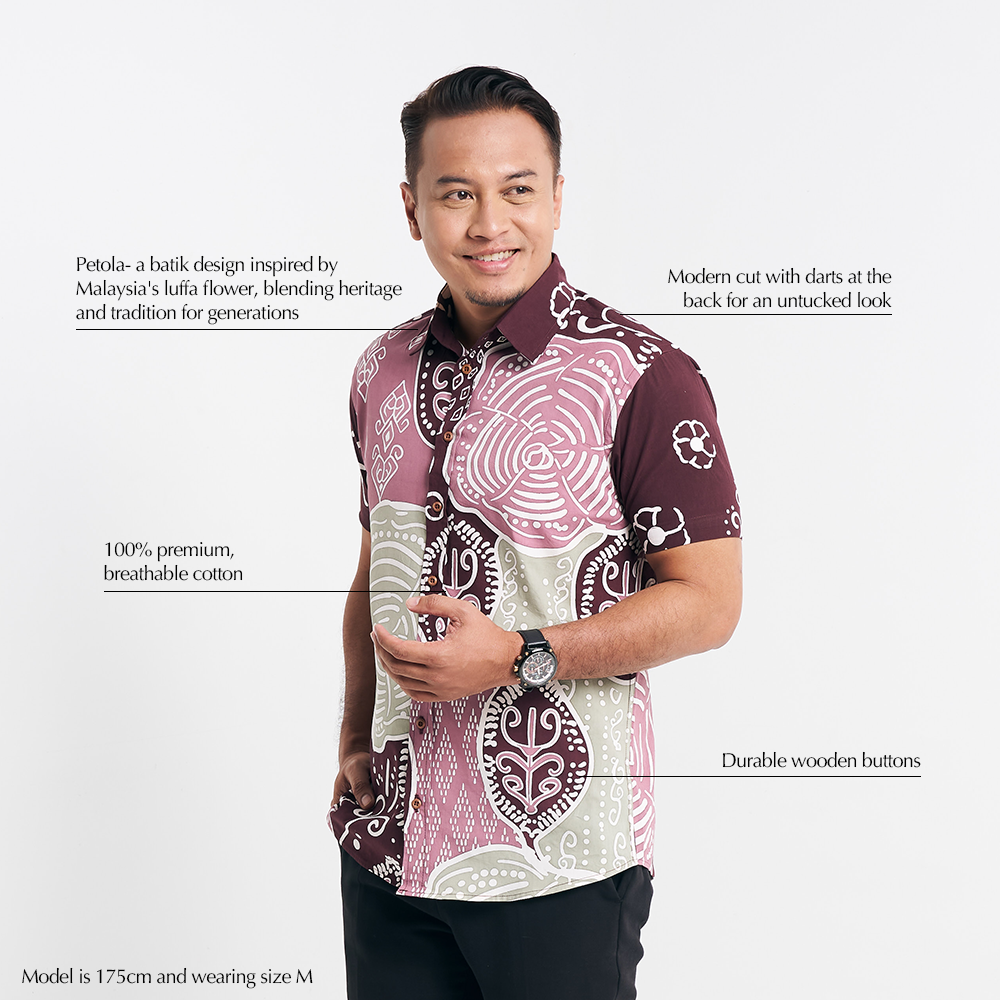 Infographic-style image detailing the premium cotton fabric, durable wooden buttons, and design inspiration