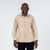 Men's Long-Sleeved Batik Shirt - Tan Petola