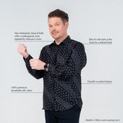 Jet Alur batik shirt made from breathable silk cotton, and traditional hand-drawn motif.