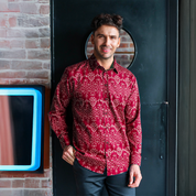 (SALE) Men's Long-Sleeved Batik Shirt - Crimson Anyam