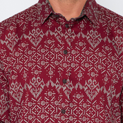 (SALE) Men's Long-Sleeved Batik Shirt - Crimson Anyam