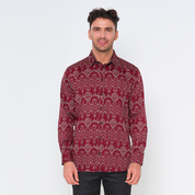 (SALE) Men's Long-Sleeved Batik Shirt - Crimson Anyam