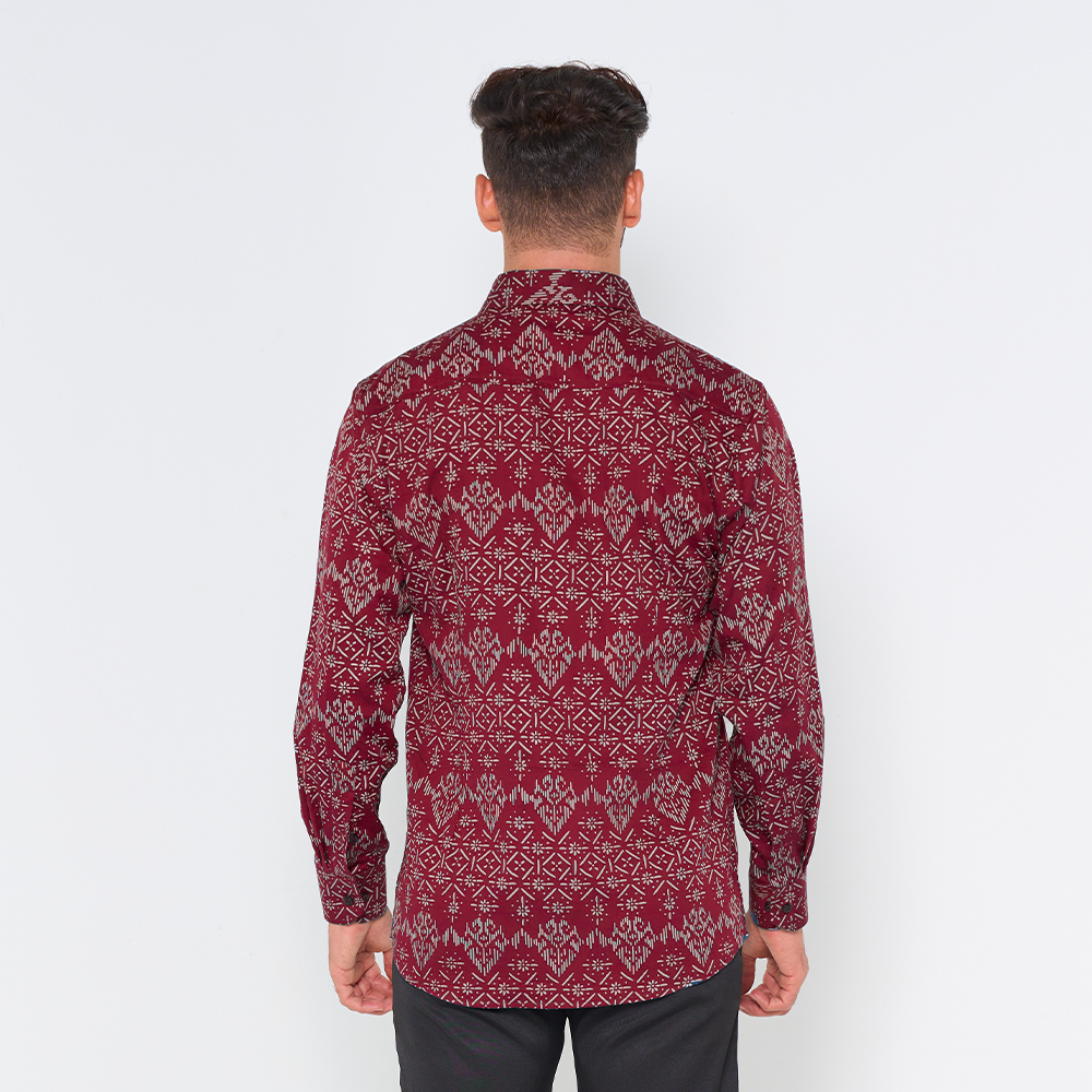 (SALE) Men's Long-Sleeved Batik Shirt - Crimson Anyam