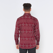 (SALE) Men's Long-Sleeved Batik Shirt - Crimson Anyam