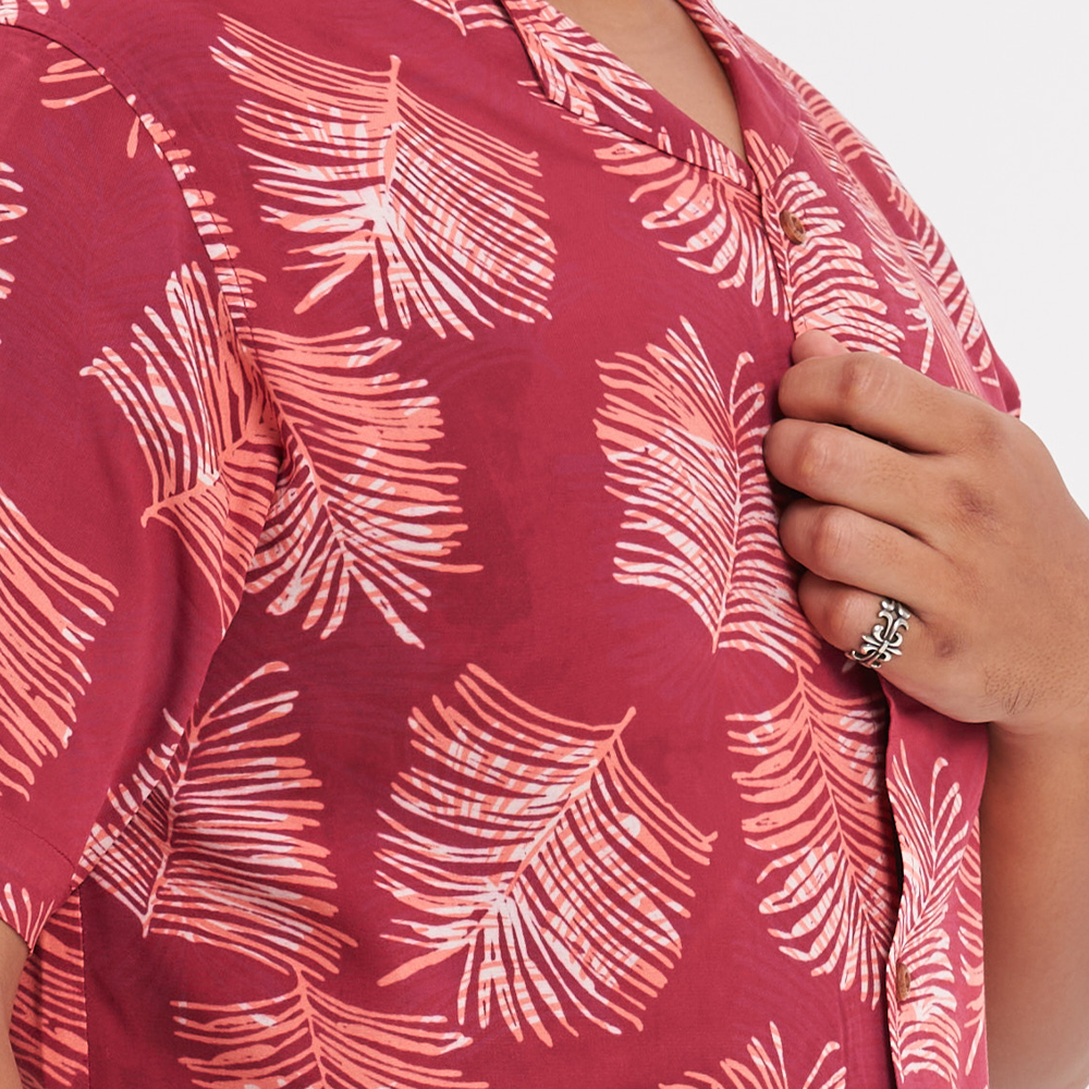 Men's Batik Cuban Shirt - Crimson Sawit - Batik Boutique
