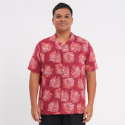 Men's Batik Cuban Shirt - Crimson Sawit - Batik Boutique