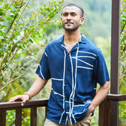 Men's Batik Cuban Shirt - Navy Brush - Batik Boutique
