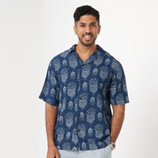 Men's Batik Cuban Shirt - Navy Pineapple - Batik Boutique