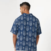 Men's Batik Cuban Shirt - Navy Pineapple - Batik Boutique