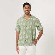 Men's Batik Cuban Shirt - Olive Pineapple - Batik Boutique
