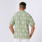 Men's Batik Cuban Shirt - Olive Pineapple - Batik Boutique