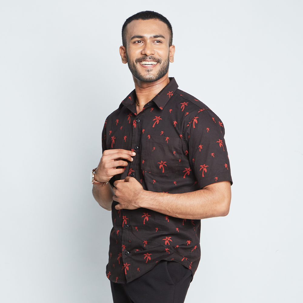 Men's Batik Shirt - Black Palm - Batik Boutique