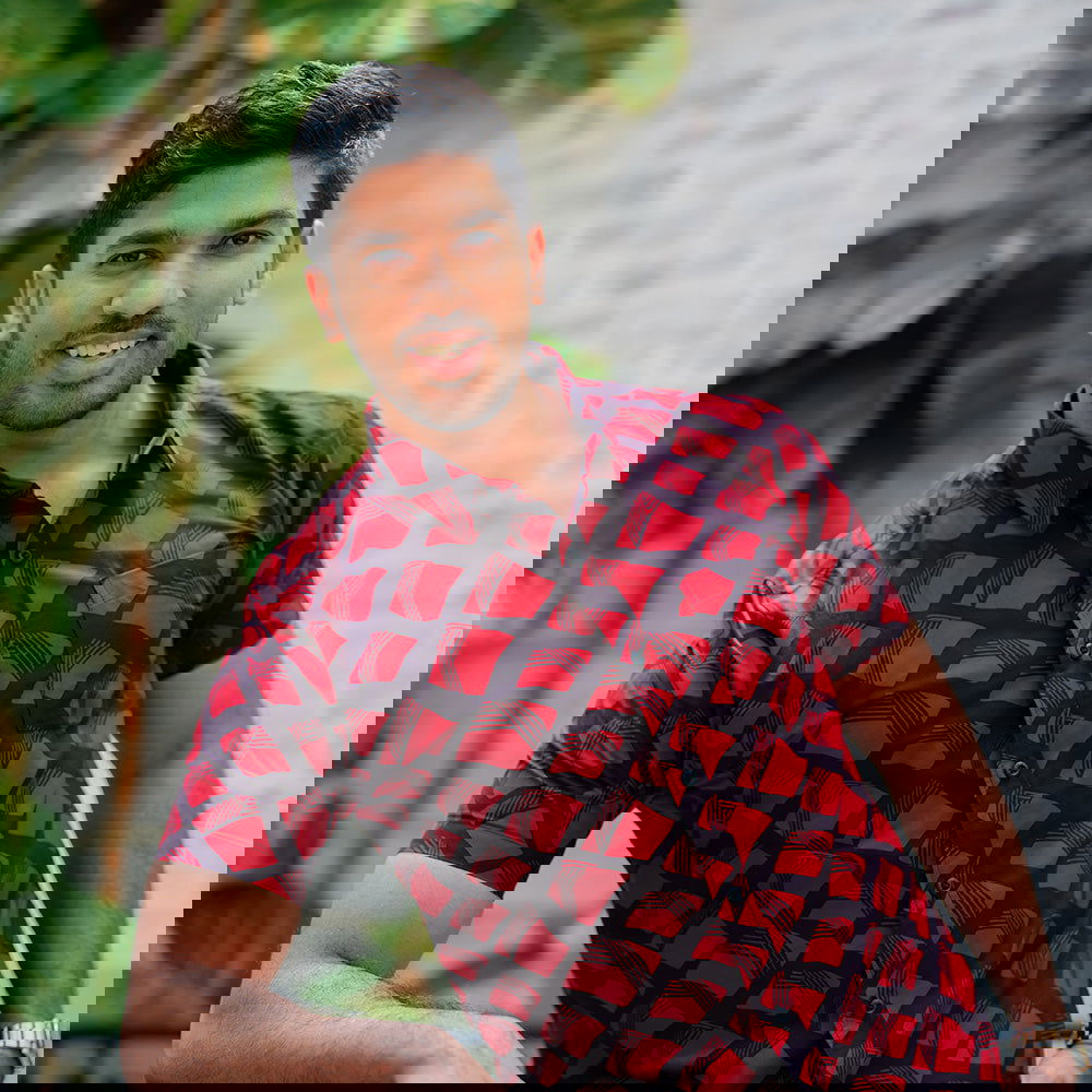 Men's Batik Shirt - Red Nasi Lemak - Batik Boutique