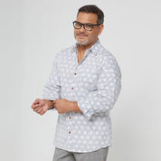 Men's Long-Sleeved Batik Shirt - Grey Firework - Batik Boutique