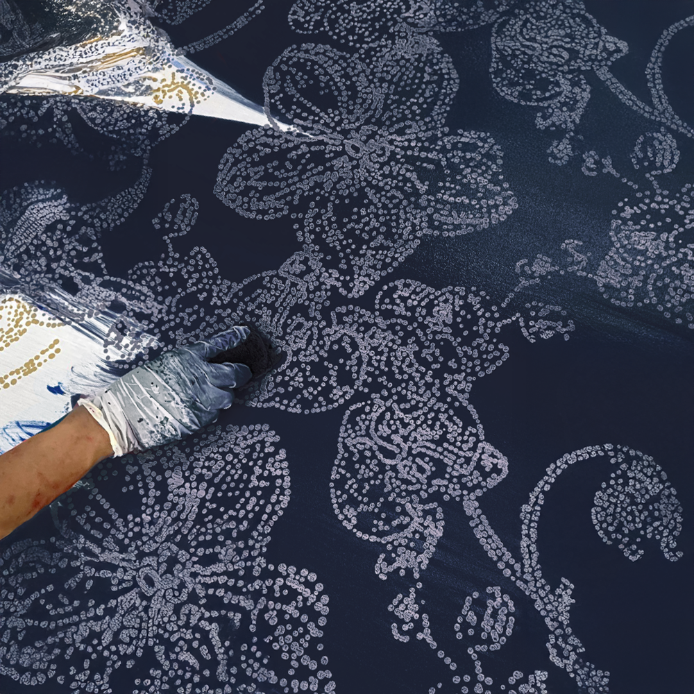 Batik Scarf (Silk Cotton) - Navy Orchid