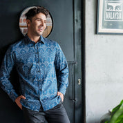 Men's Long-Sleeved Batik Shirt - Navy Anyam