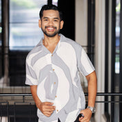 Men's Cuban Batik Shirt - Silver Rose
