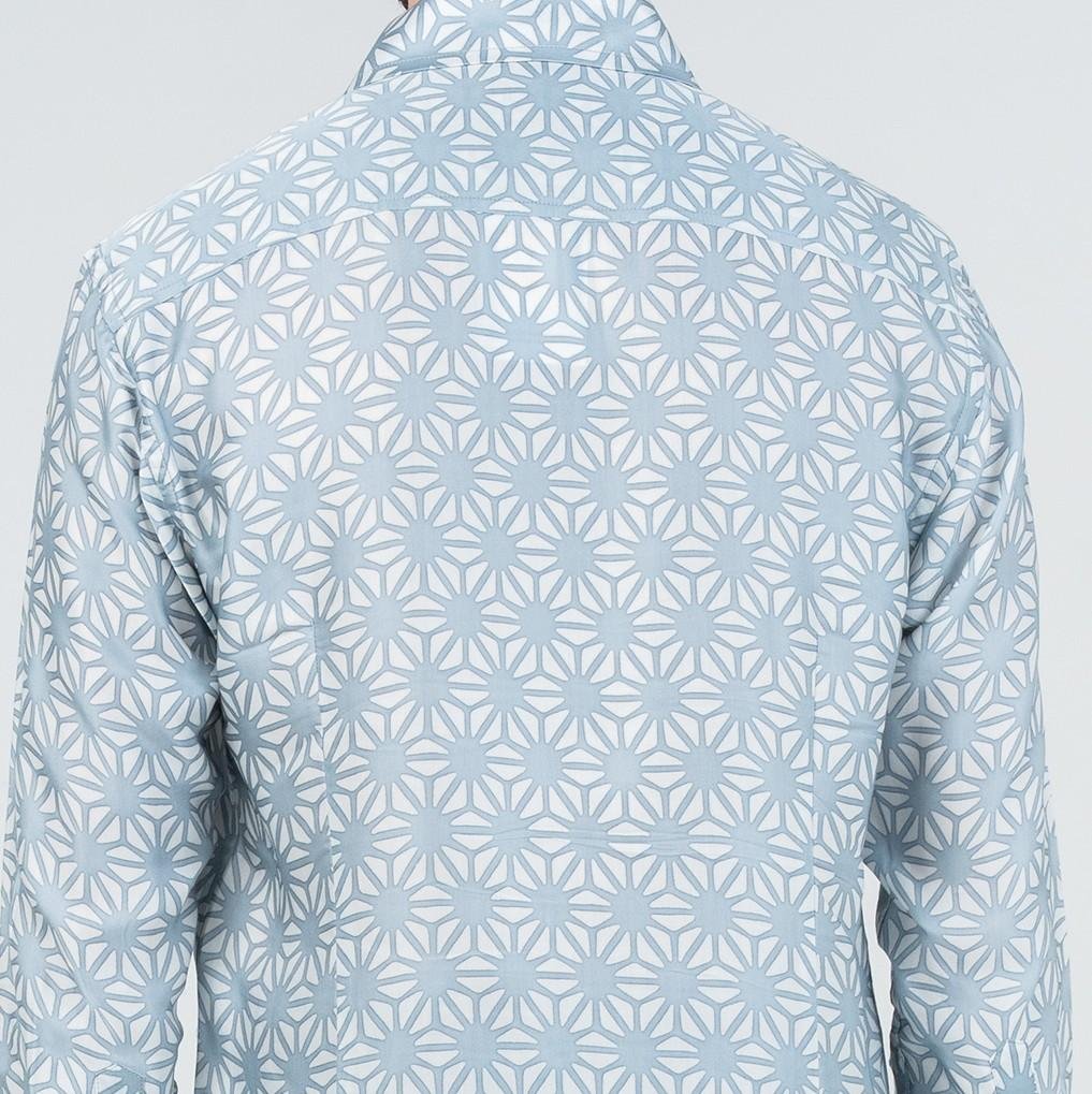 Men's Long-Sleeved Batik Shirt - Grey Firework