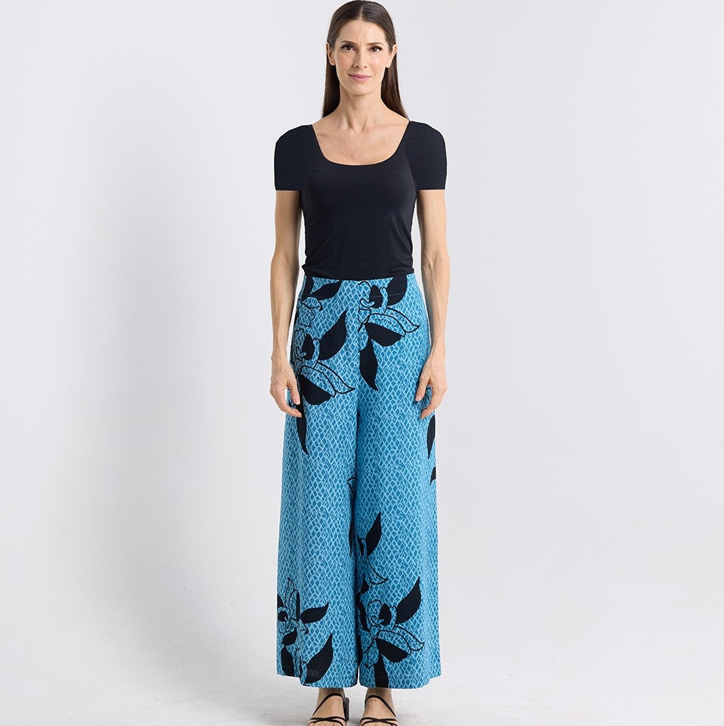 Batik Wide Leg Trousers - Azure Blooming Lace front photo 