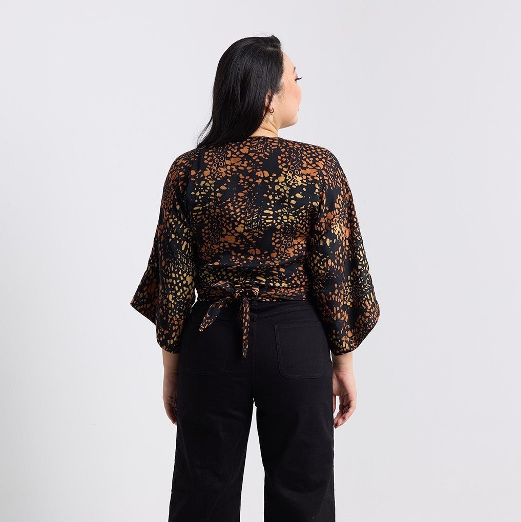 Tie Front Kimono - Black Leopard