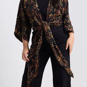 Tie Front Kimono - Black Leopard
