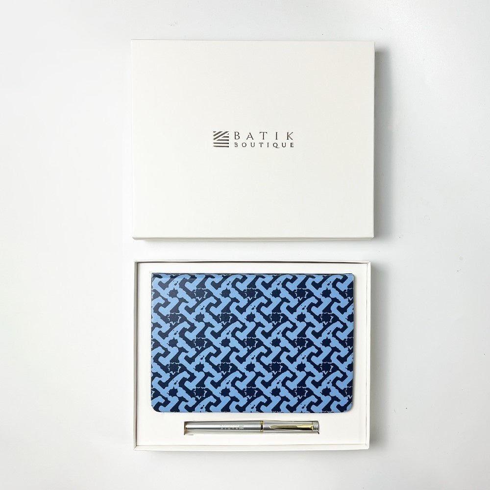 Batik-Inspired Notebook & Pen - Midnight Arabesque in box 