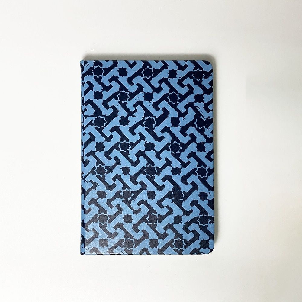 Batik-Inspired Notebook & Pen - Midnight Arabesque detailed look of the front side of 