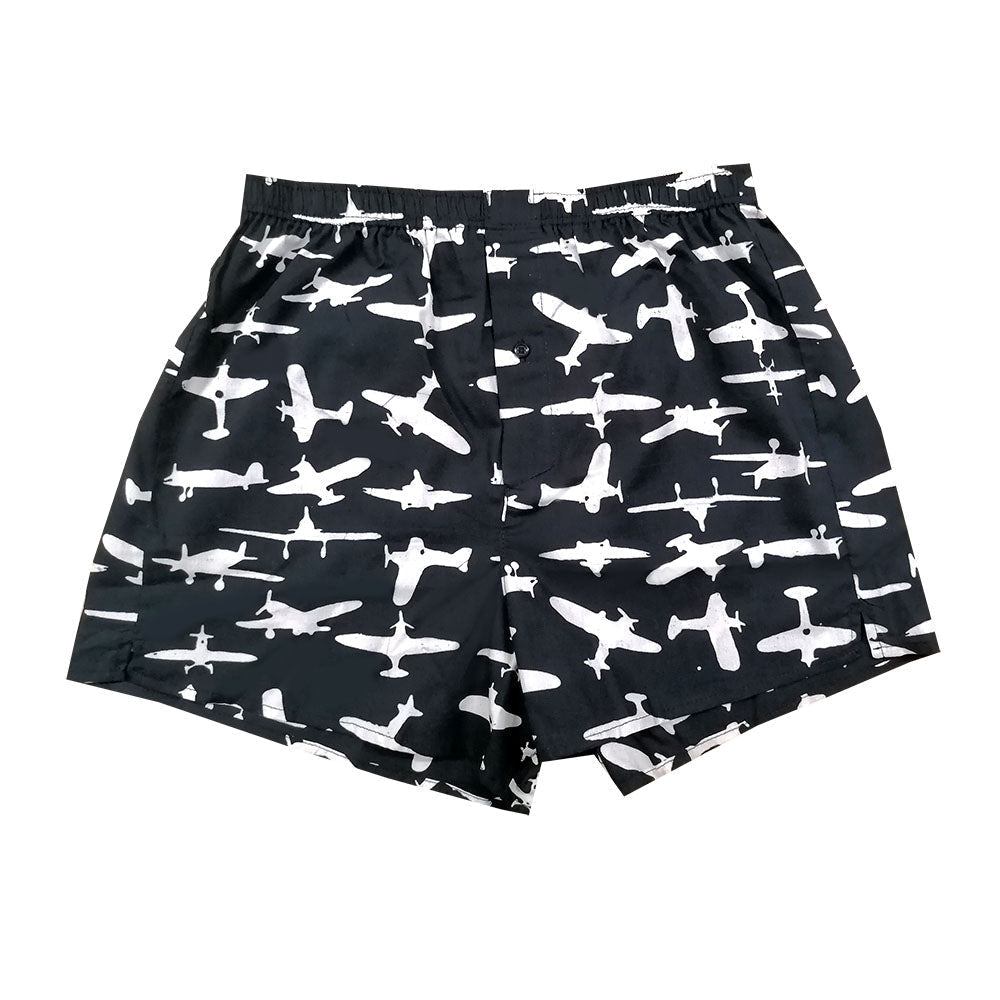 A whitebox photo of batik boxer in black airplane showing frontside of the boxer