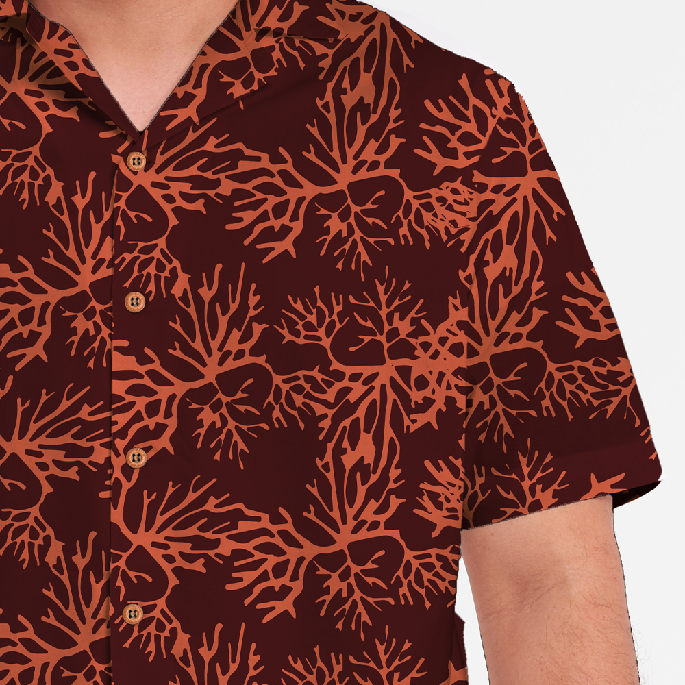 Men's Batik Cuban Shirt - Maroon Coral