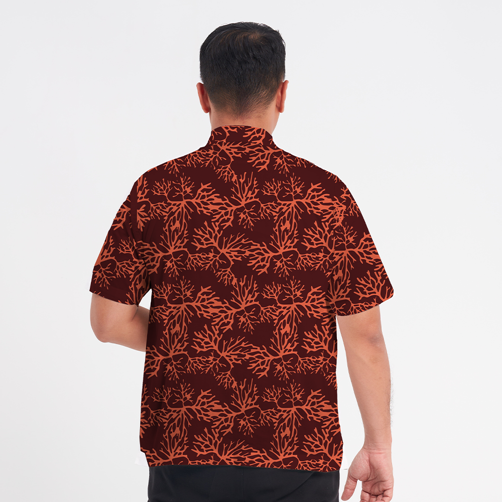 Men's Batik Cuban Shirt - Maroon Coral