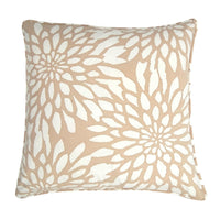 a photo of batik pillow cover in tan bunga pattern on a white background showing front side of the cover