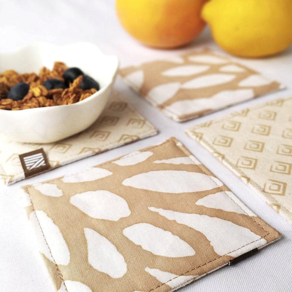 Batik Coaster Set (Reversible) - Tan Bunga - Batik Boutique