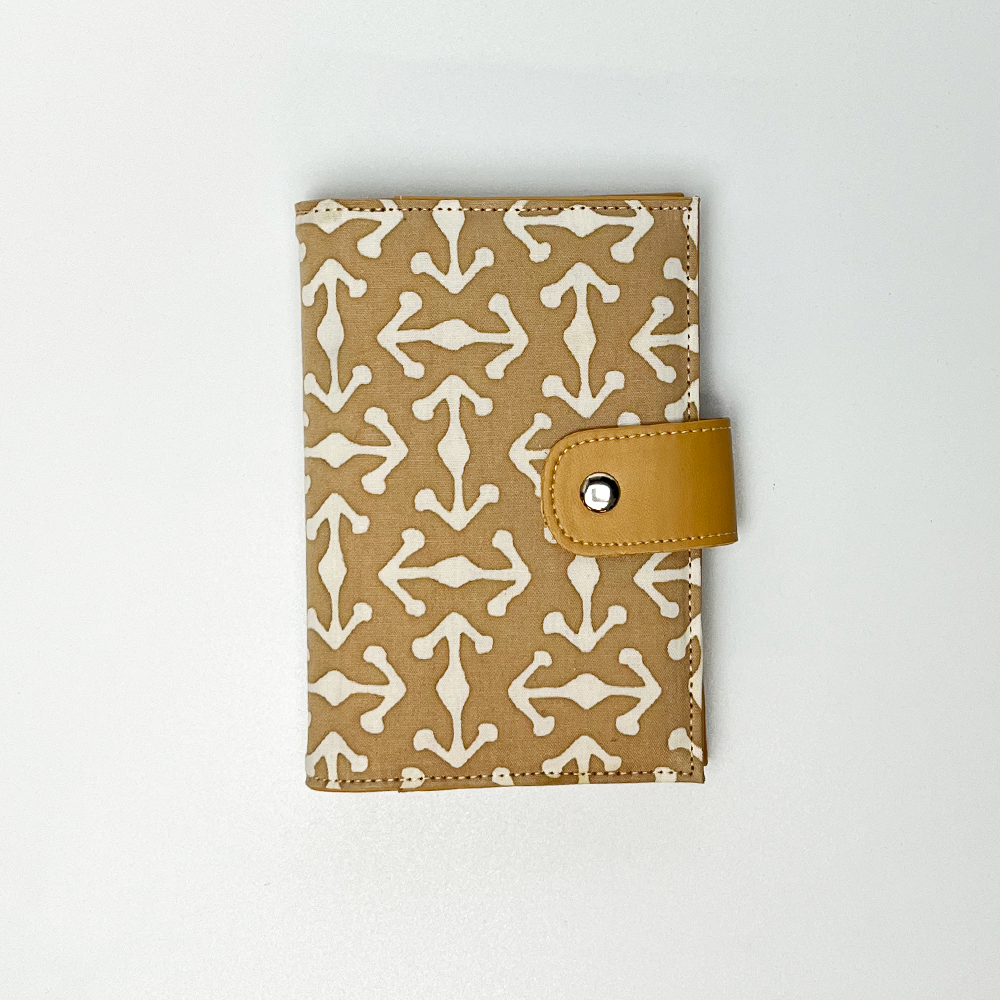 Batik + Leather Passport Cover - Latte Kompas - Batik Boutique